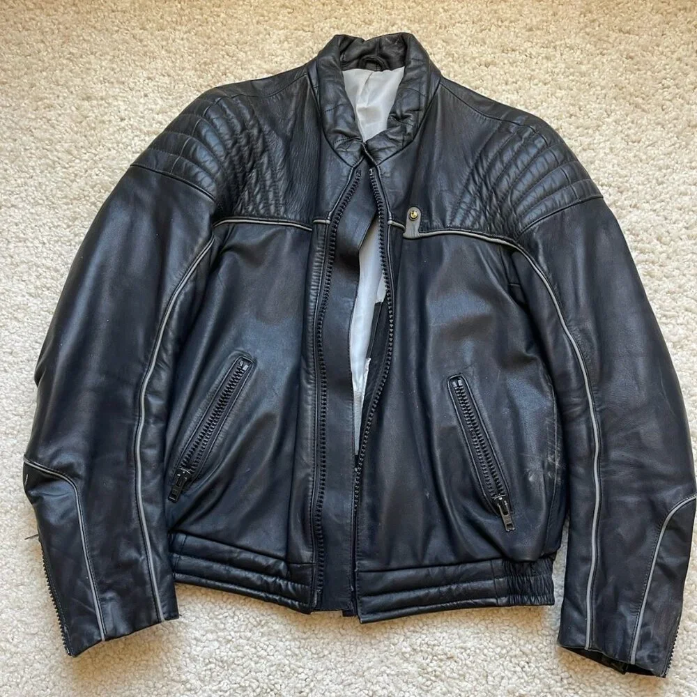 BMW Collection leather biker jacket Vintage 1980s Made in Germany Size US Small - Picture 1 of 7
